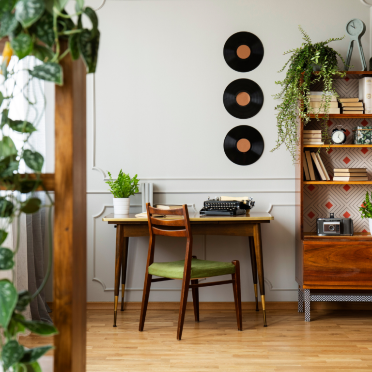 A room with mid-century modern interior design.