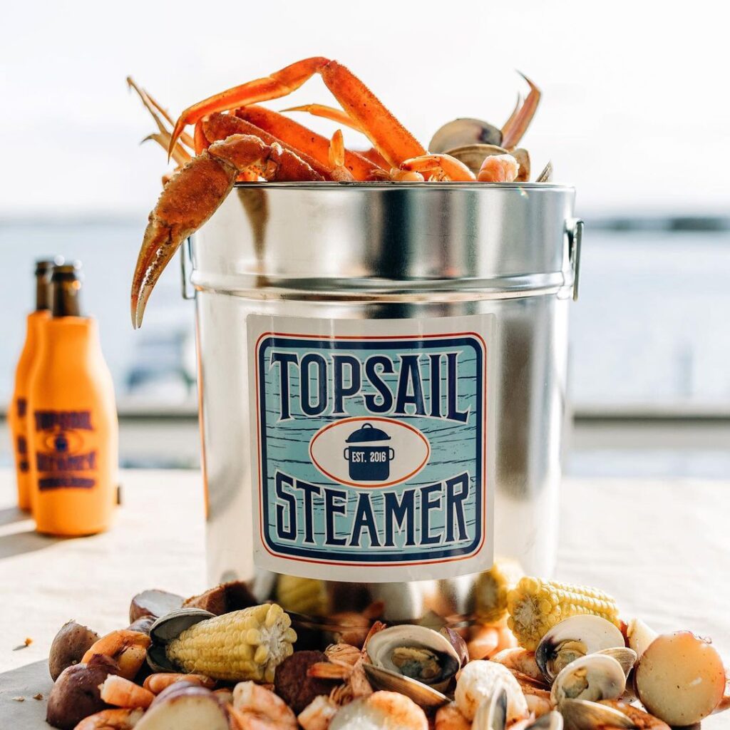topsail steamer bucket full of crab legs