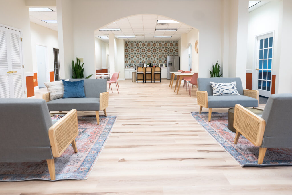 The interior lobby of Elevate Coworking 
