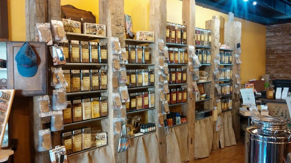 Cape Fear Spice Merchants interior shelves of spices