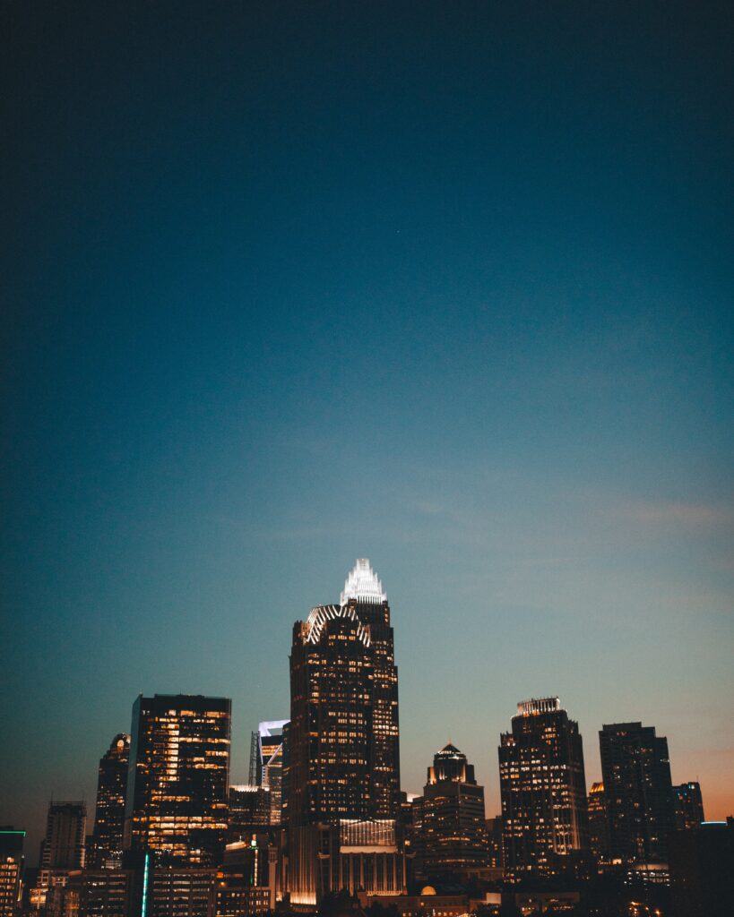 Charlotte, NC skyline at dusk