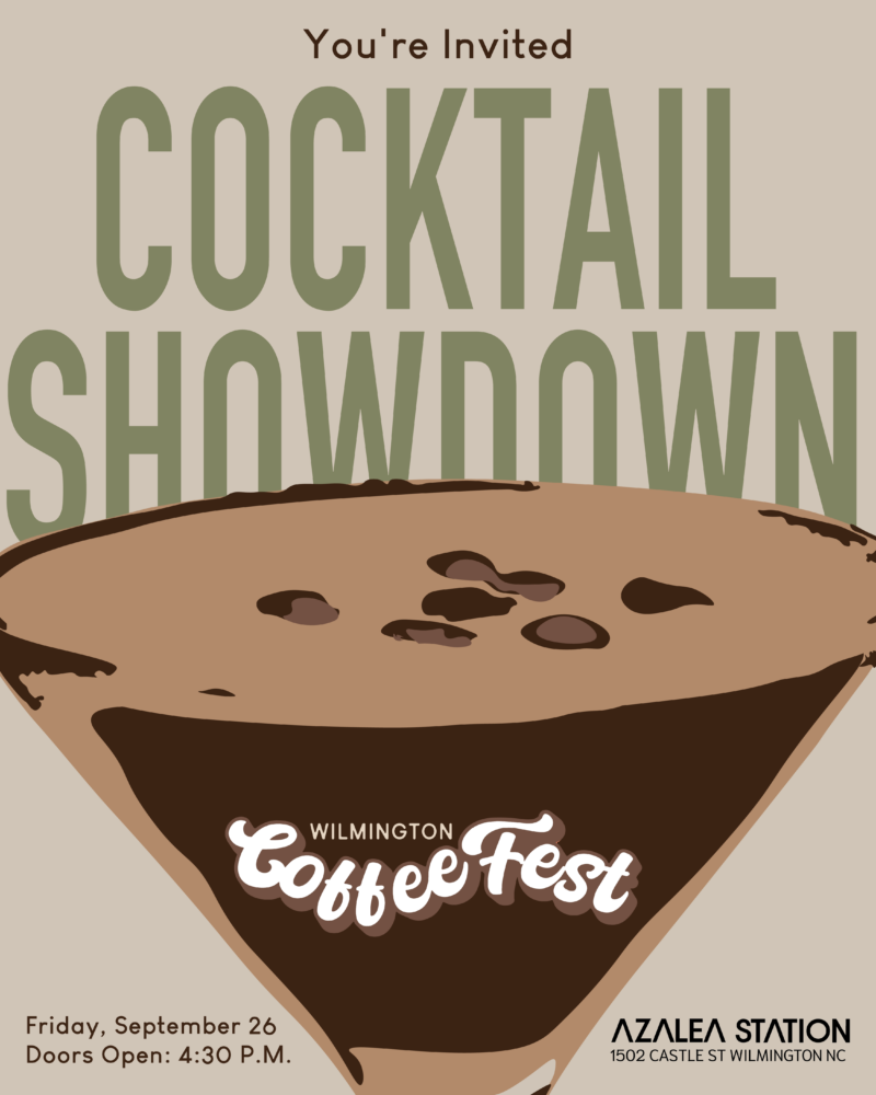 Flyer with graphic for Friday events at Coffee Fest in Wilmington's Cargo District 